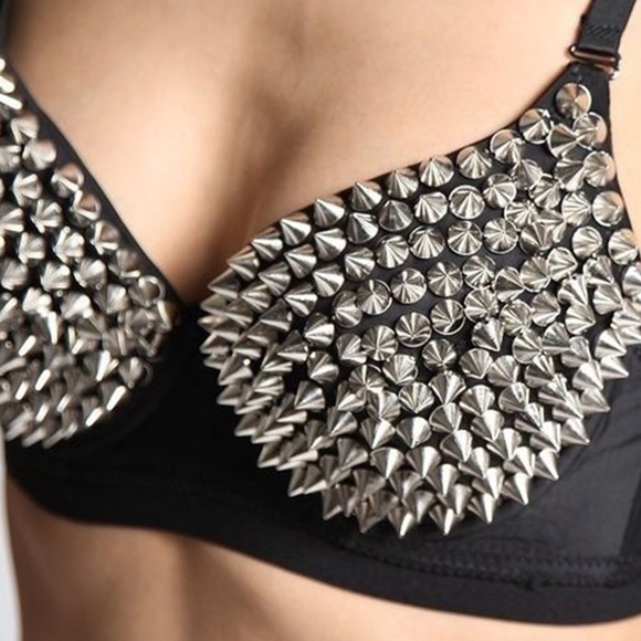 Crome Plated Studded Bra. 38 B  Fetish Bra - Picture 4 of 11